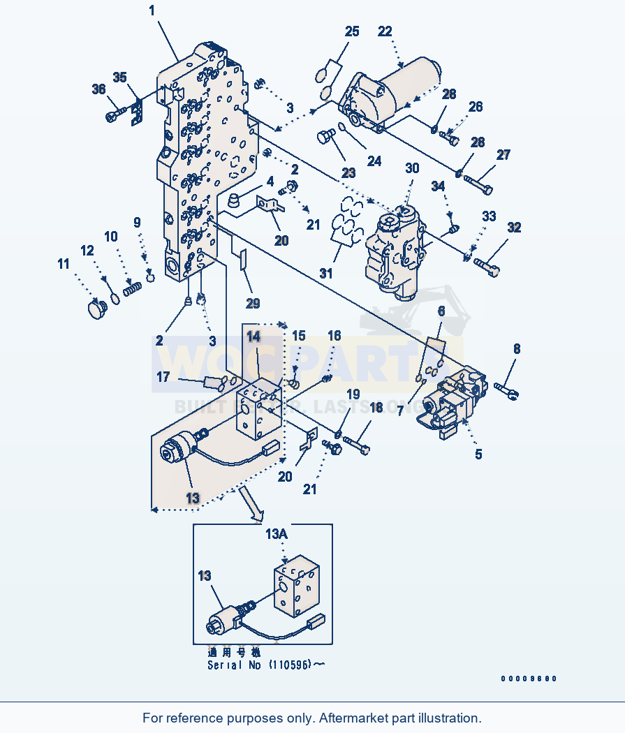 Komatsu WA380-5-SN Transmission Main Valve (Wiht Lock-Up) parts diagram