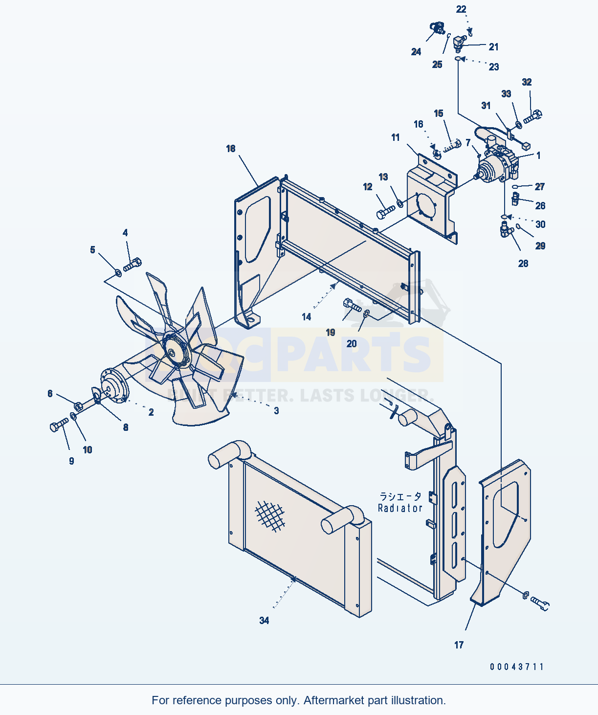Komatsu WA380-5 Radiator (Fan Drive) parts diagram
