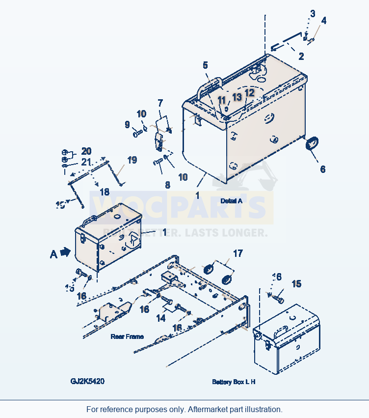 Komatsu WA380-5 Battery Box (Rhs) And Mounting parts diagram