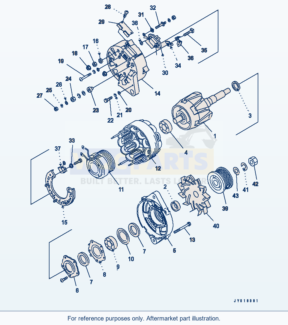 Komatsu WA380-5 Alternator (90A) (Inner Parts)(#26834271-) parts diagram