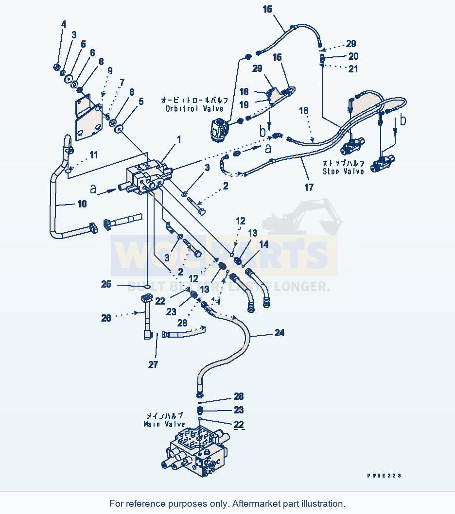 Komatsu WA380-5 Steering Demand Valve (For Orbitrol Steering) parts diagram