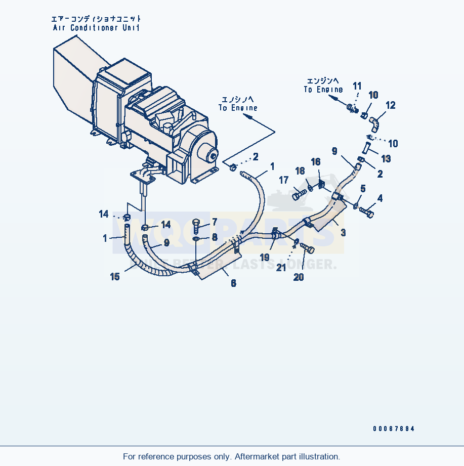 Komatsu WA380-5 Heater Piping parts diagram