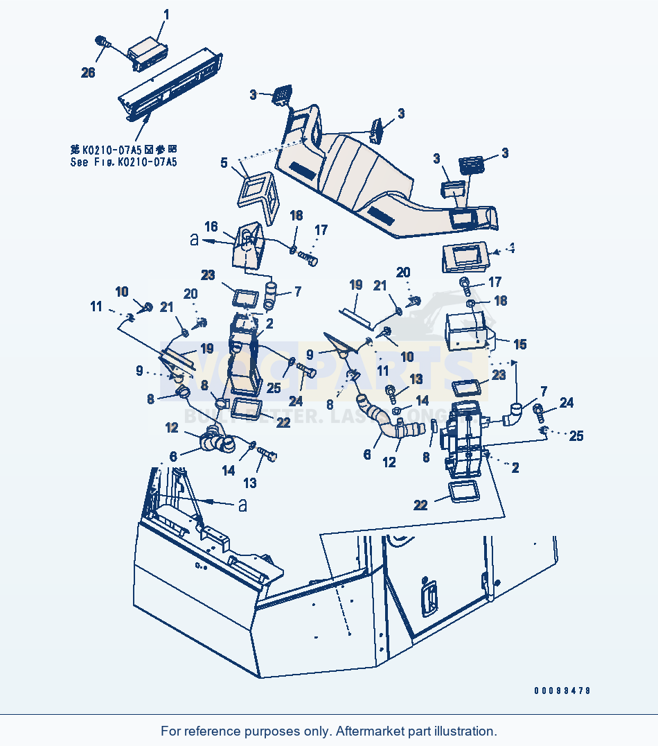 Komatsu WA380-5 Rops Cab (Air Duct) (Except Japan) parts diagram