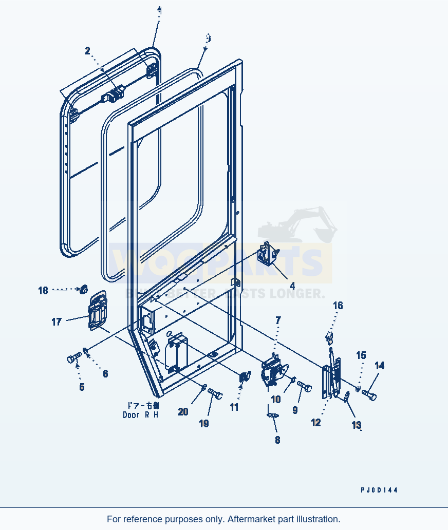 Komatsu WA380-5 Rops Cab (Door, R.H.) (Except Japan) parts diagram