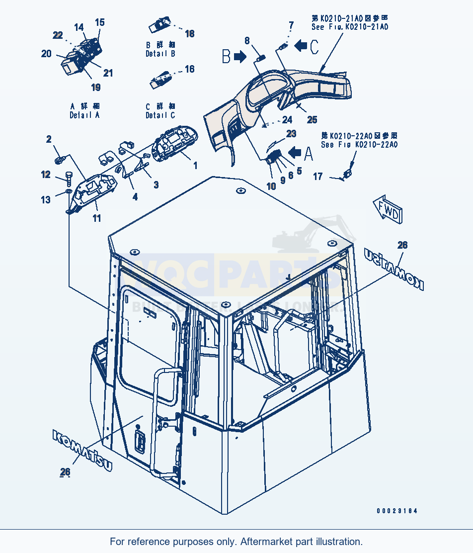 Komatsu WA380-5 Rops Cab (Main Monitor And Decal) parts diagram