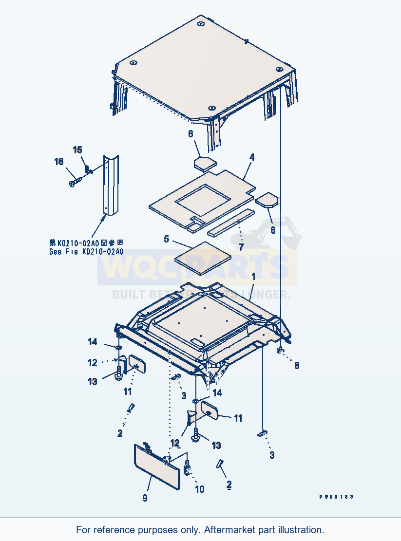 Komatsu WA380-5 Rops Cab (Roof Pad And Room Mirror) parts diagram