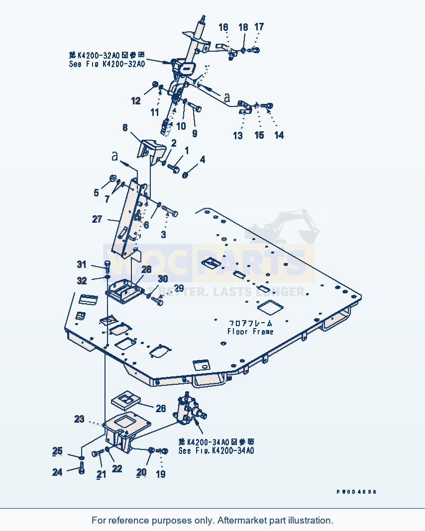 Komatsu WA380-5 Steering Wheel And Column (Mounting) parts diagram