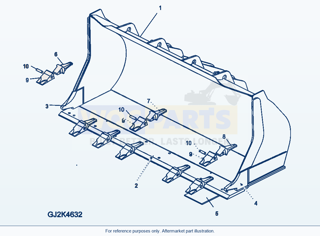 Komatsu WA380-5 Bucket 3.0m³ (Type D) (W Teeth) parts diagram