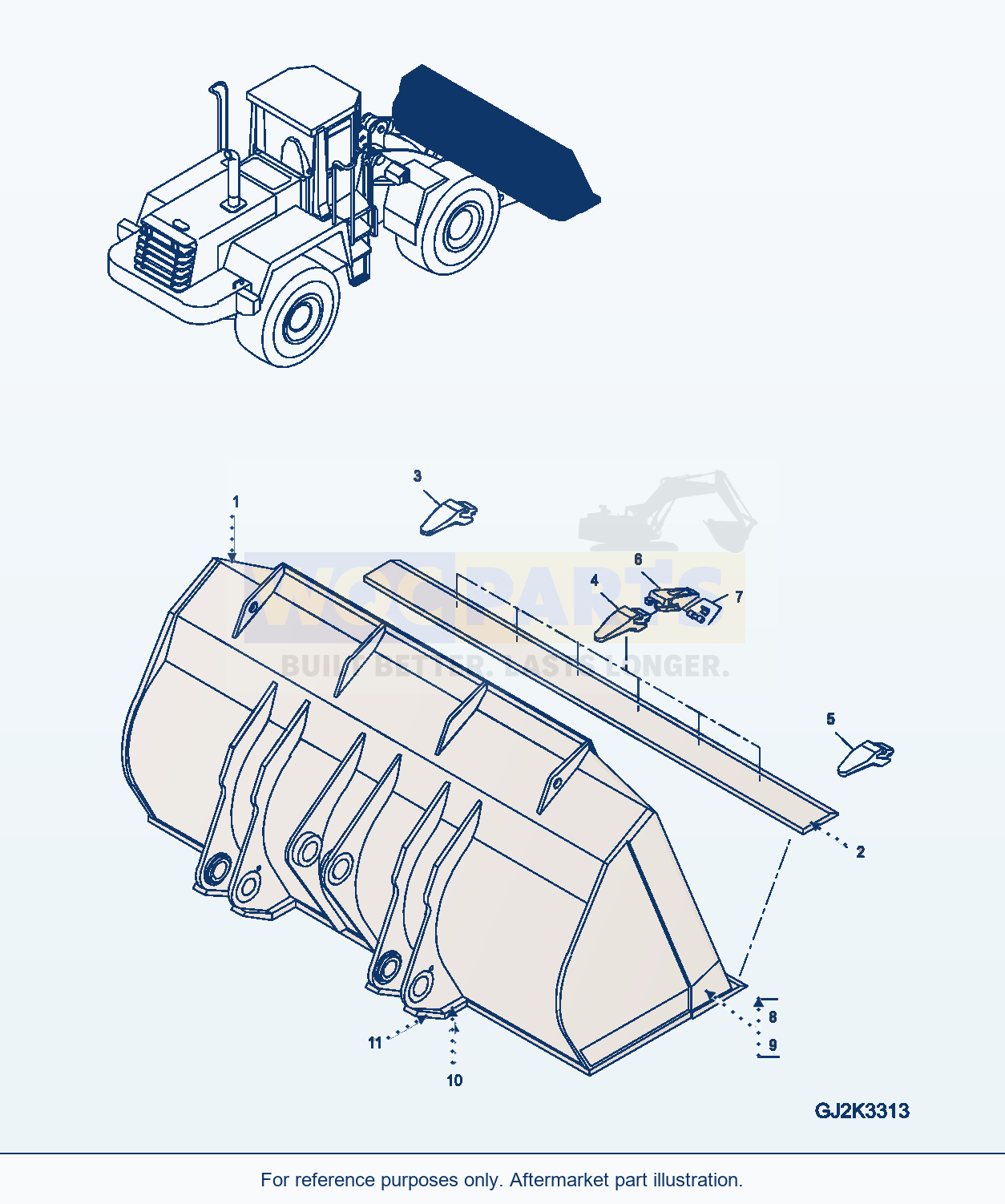Komatsu WA380-5 Bucket 3.1m³ (2.90M) (W Teeth) parts diagram