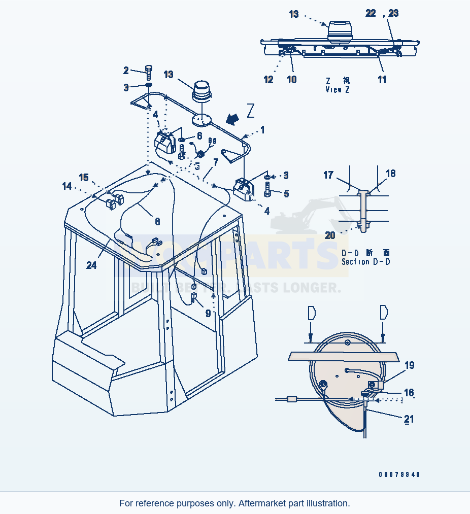 Komatsu WA380-5L Work Lights (Additional Rear And Beacon) parts diagram