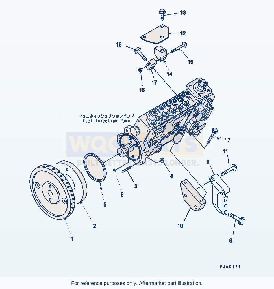 Komatsu WA380-5L Fuel Injection Pump Mounting parts diagram