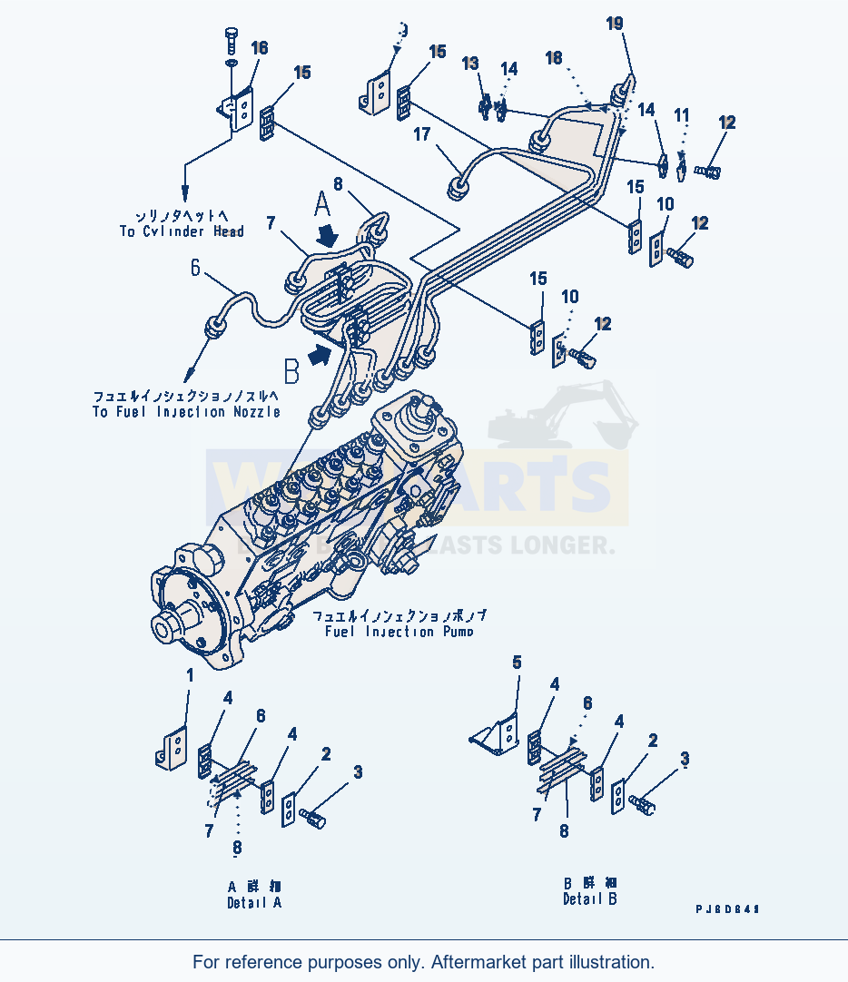 Komatsu WA380-5L Fuel Injector Piping parts diagram