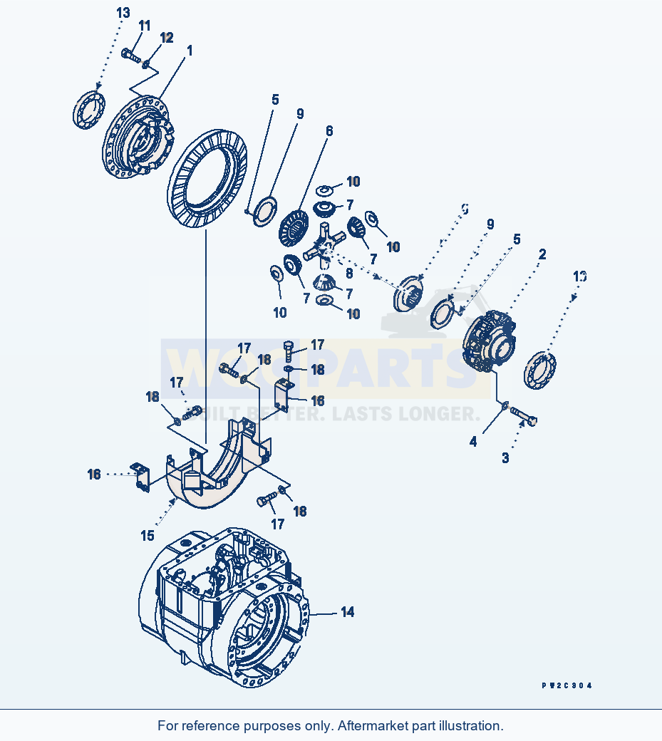 Komatsu WA380-5L Front Axle (Differential Standard Case) parts diagram