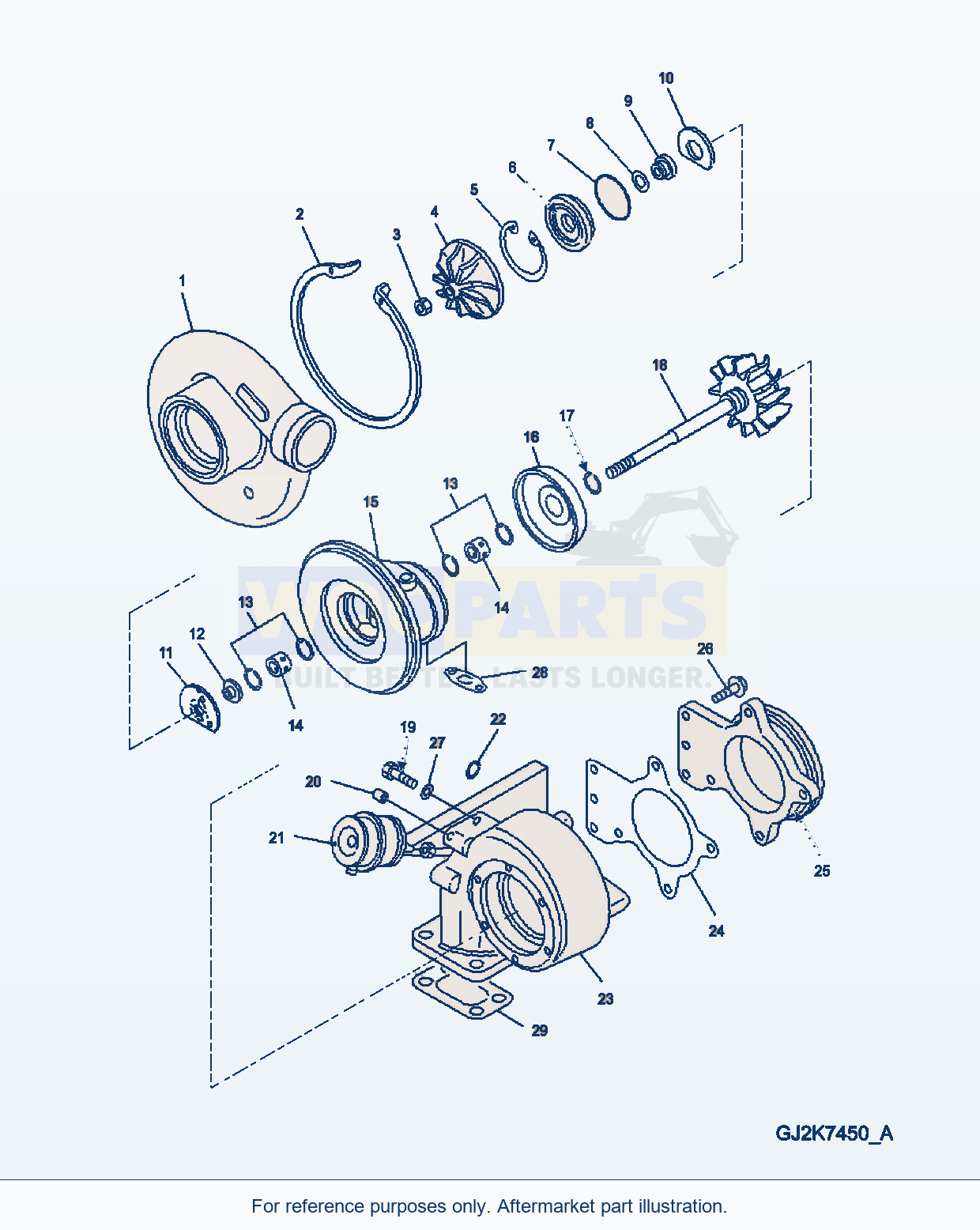 Komatsu WA380-6 Turbocharger, Inner parts diagram