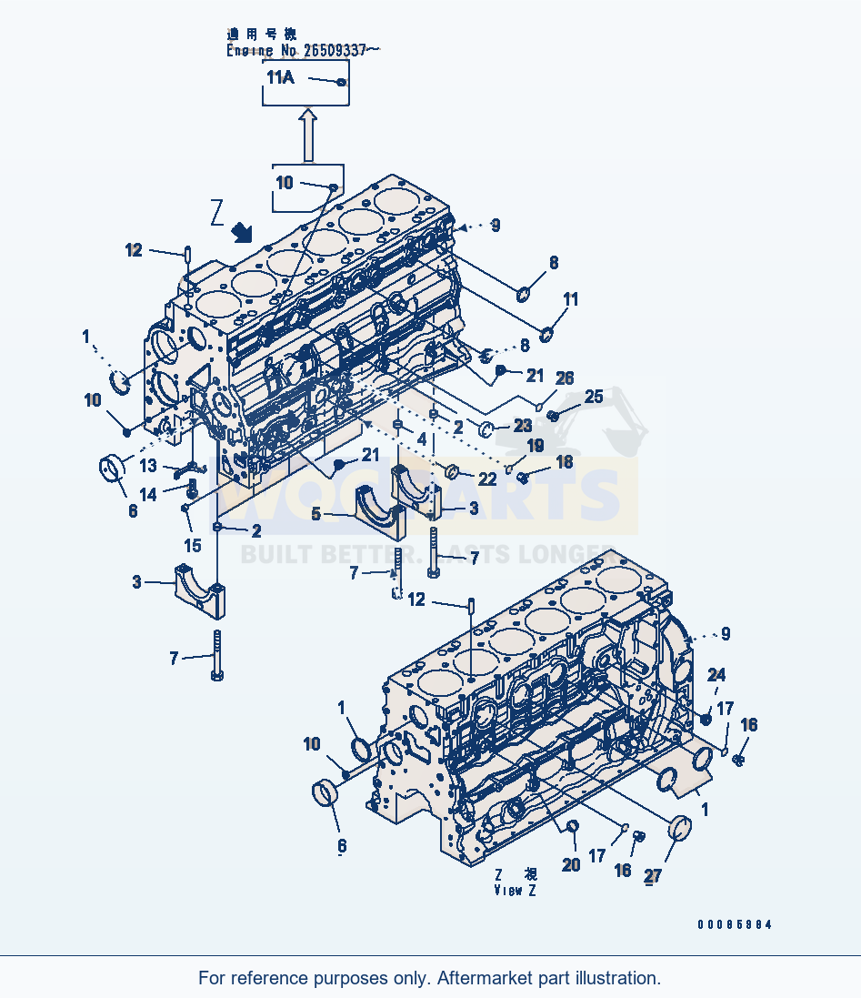 Komatsu WA380-6 Cylinder Block Serial 65001-65948 (ECOT3) parts diagram