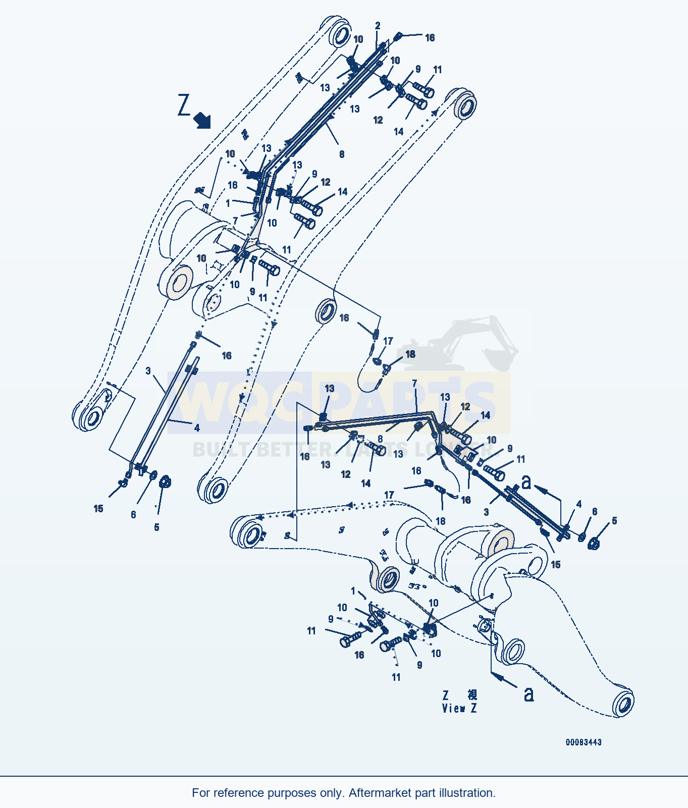 Komatsu WA380-6 Auto-Greasing Tube, Lift Arm Piping (#66090-) parts diagram