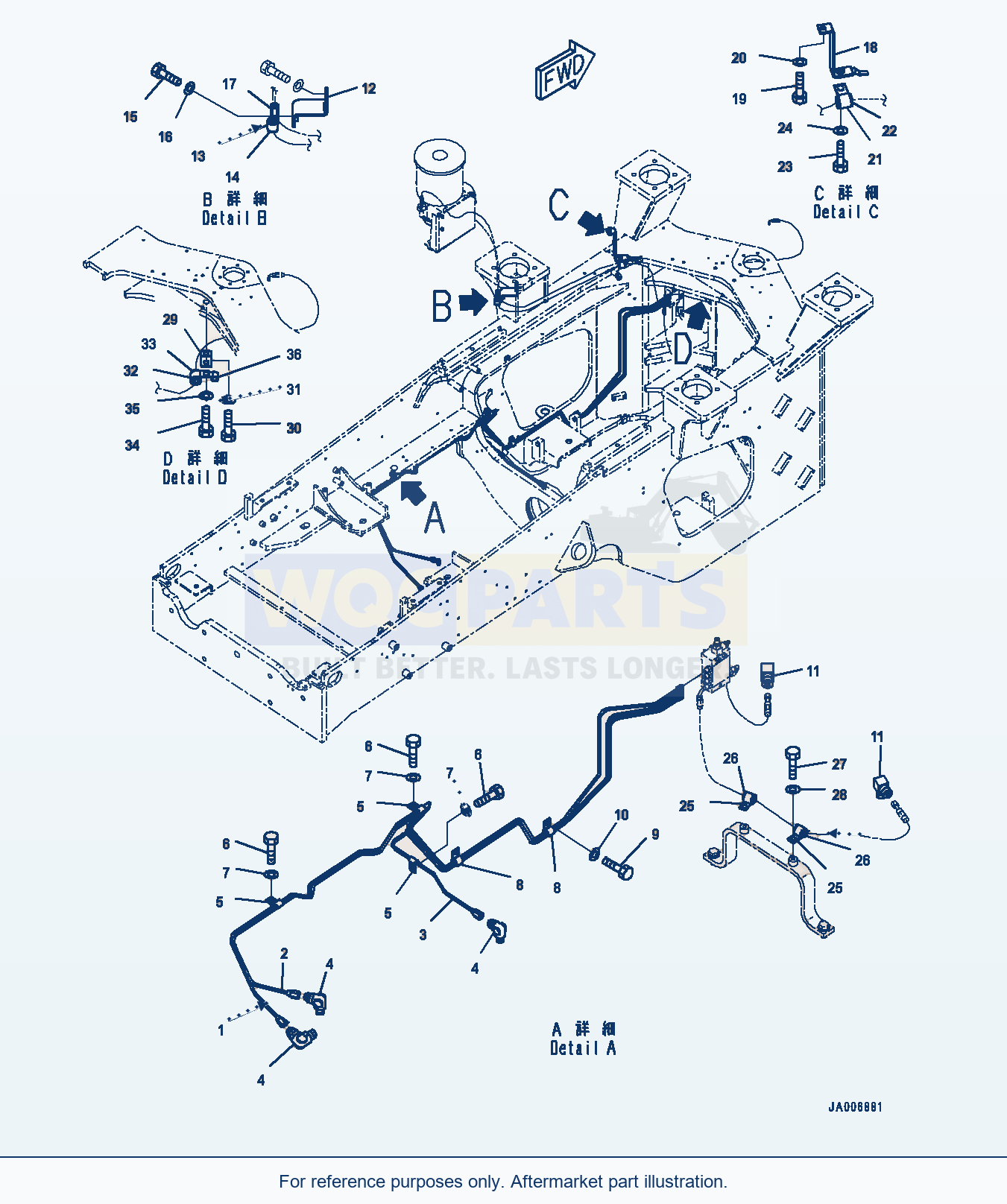 Komatsu WA380-6 Auto-Greasing Tube, Rear Axle Piping (#66090-) parts diagram