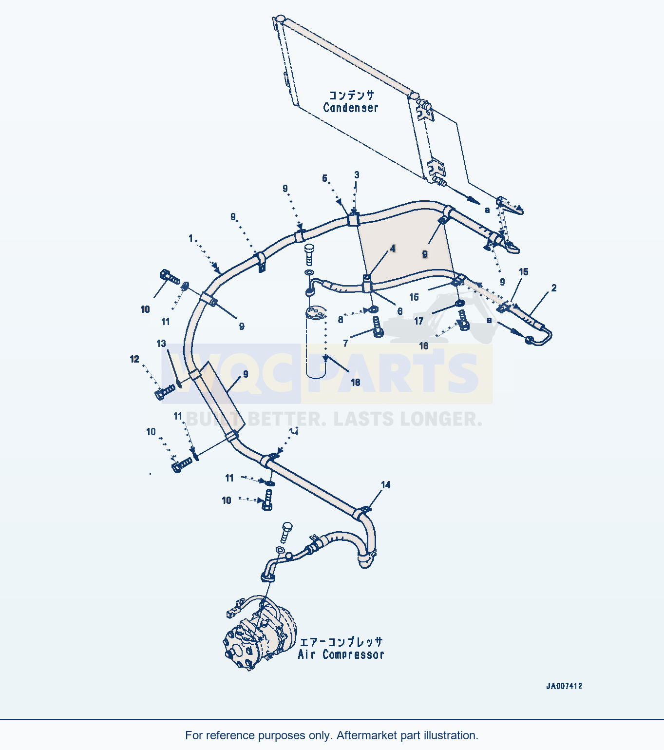 Komatsu WA380-7 Radiator, Condenser Piping Serial 10001-UP parts diagram