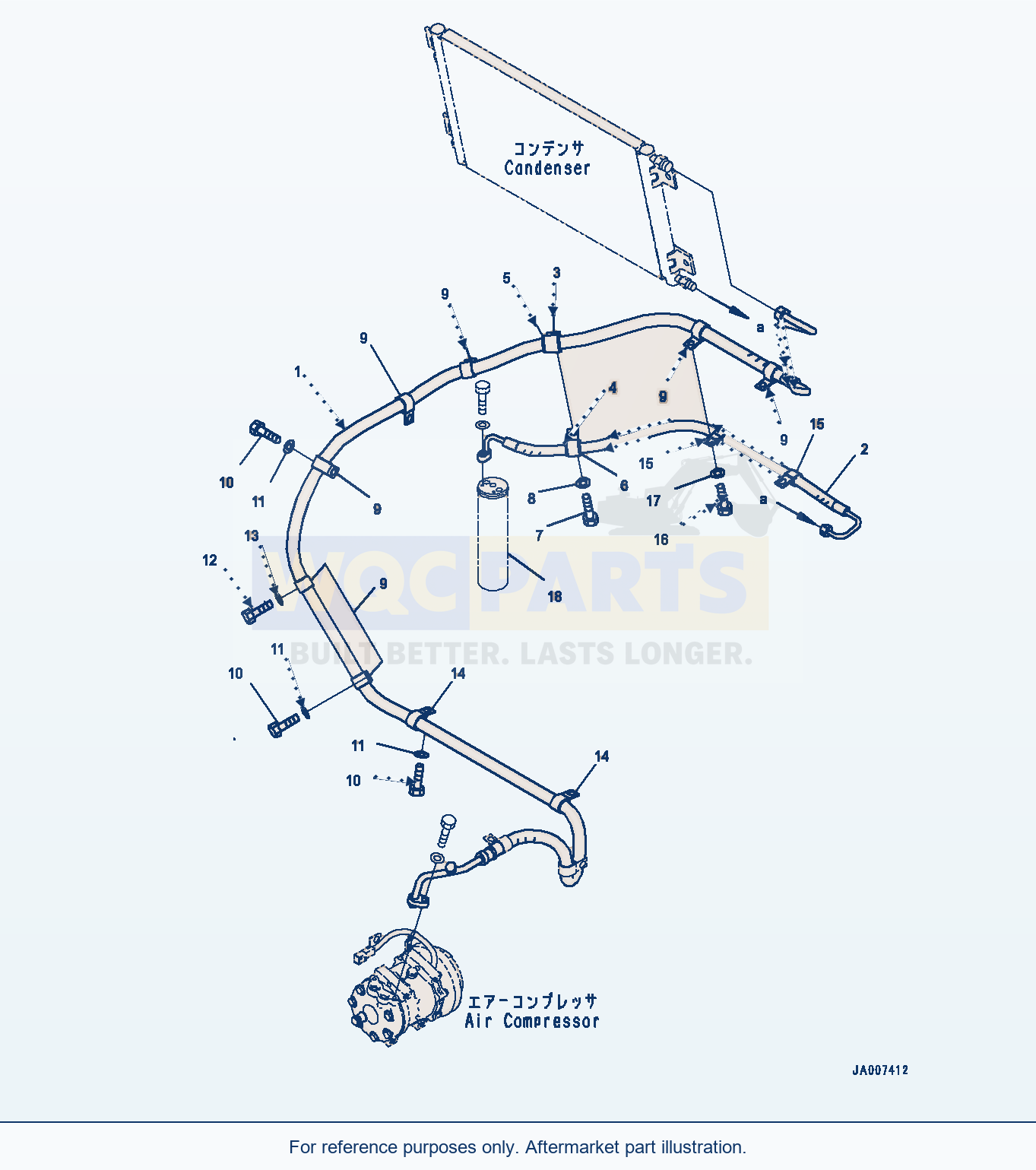 Komatsu WA380-7 Radiator, Condenser Piping Serial H62051-UP parts diagram