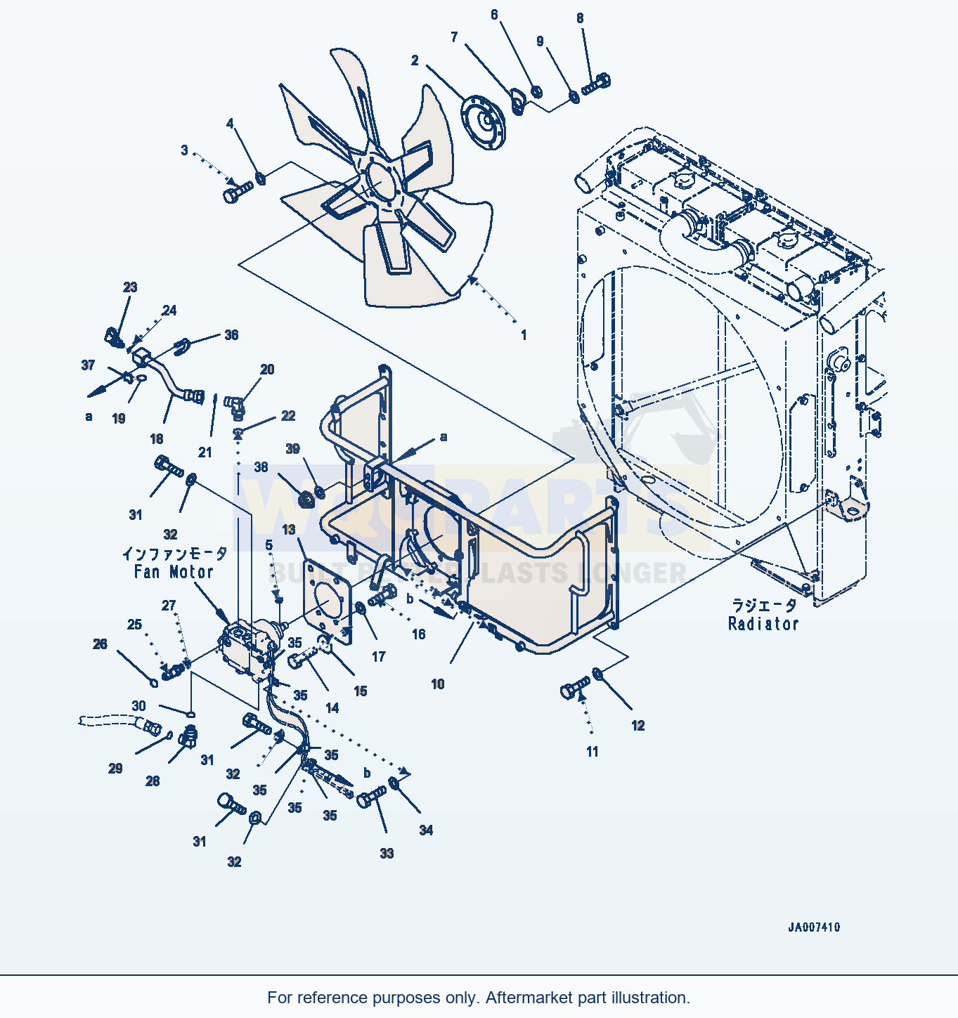 Komatsu WA380-7 Radiator, Fan Motor Related Serial 10001-UP parts diagram