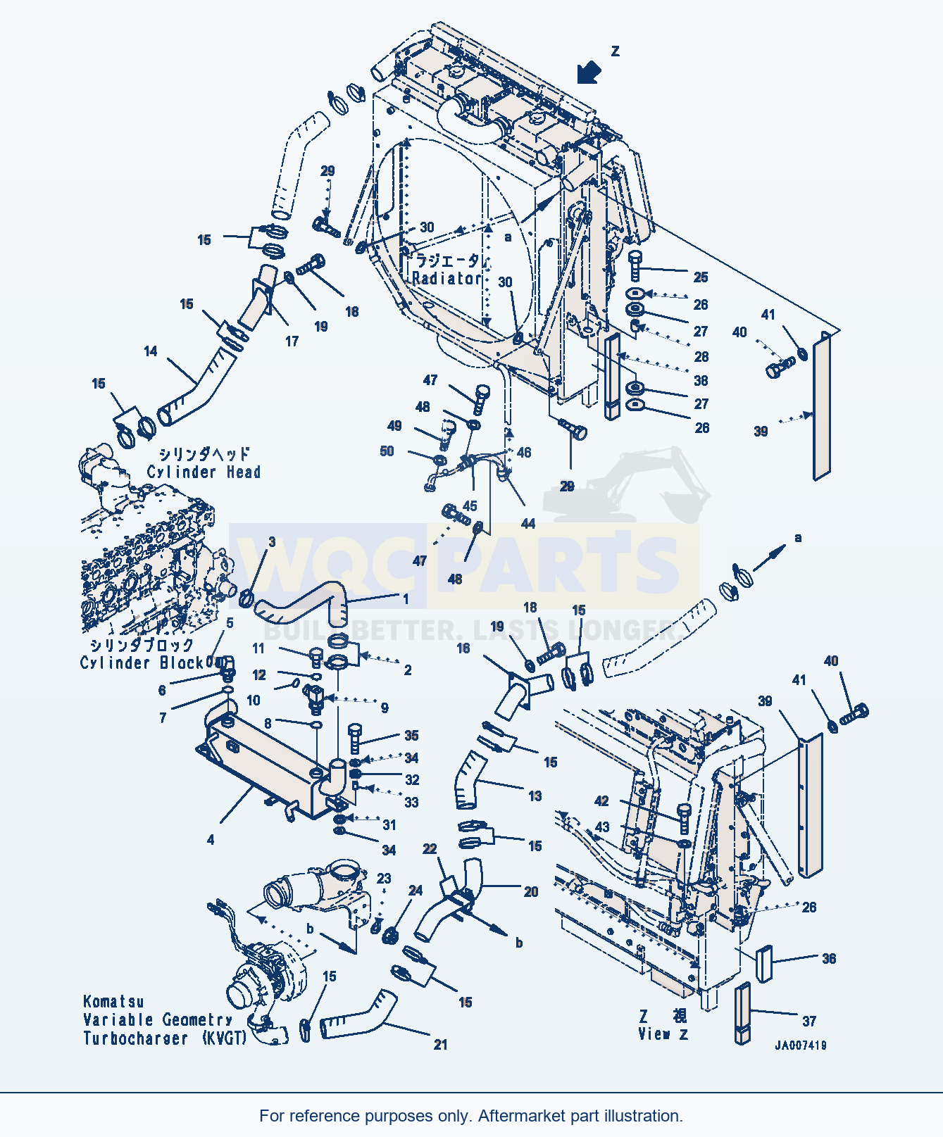 Komatsu WA380-7 Radiator, Related Serial 10001-UP parts diagram