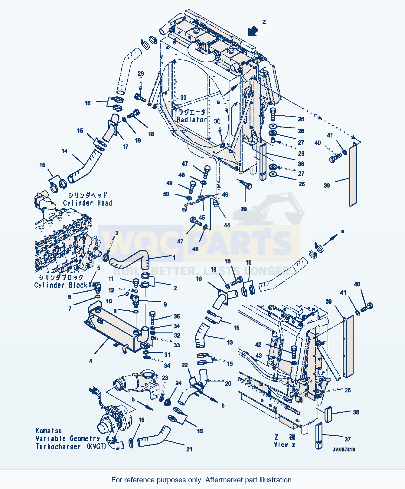 Komatsu WA380-7 Radiator, Related Serial H62051-UP parts diagram