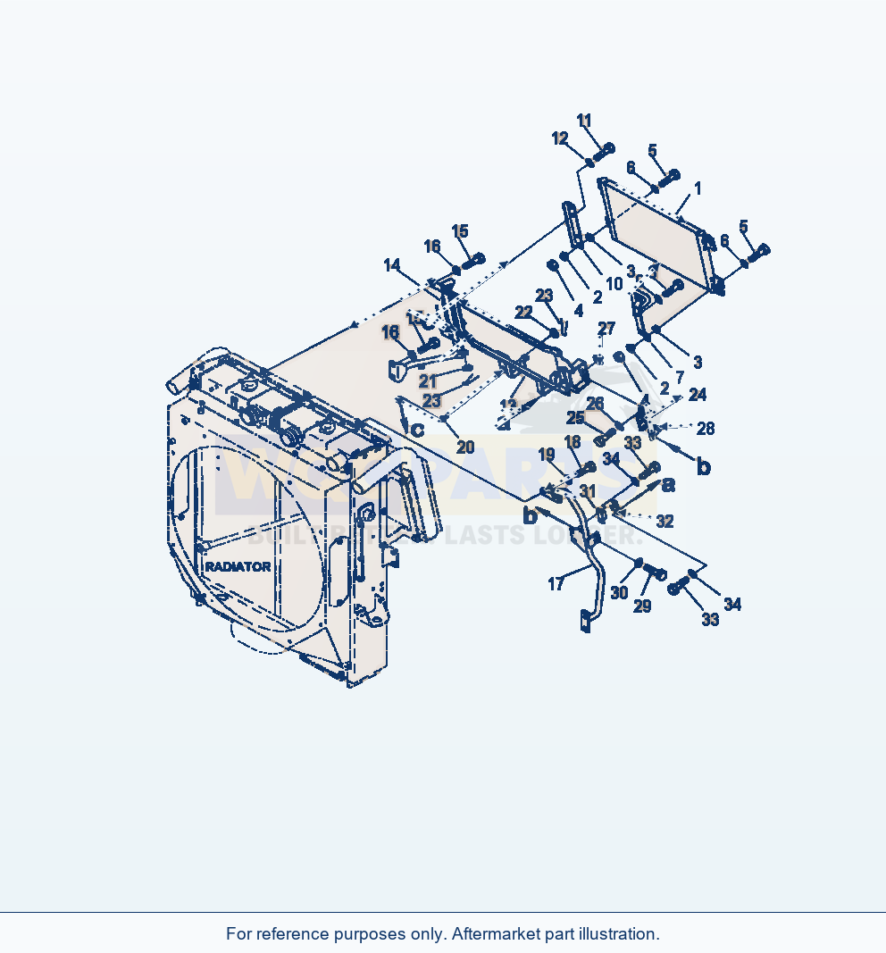Komatsu WA380-7 Radiator Condenser And Mounting parts diagram