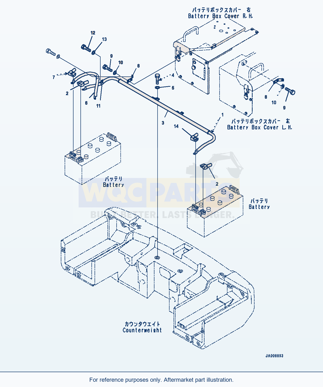 Komatsu WA380-7 Battery Box, Cable Serial 10001-UP parts diagram