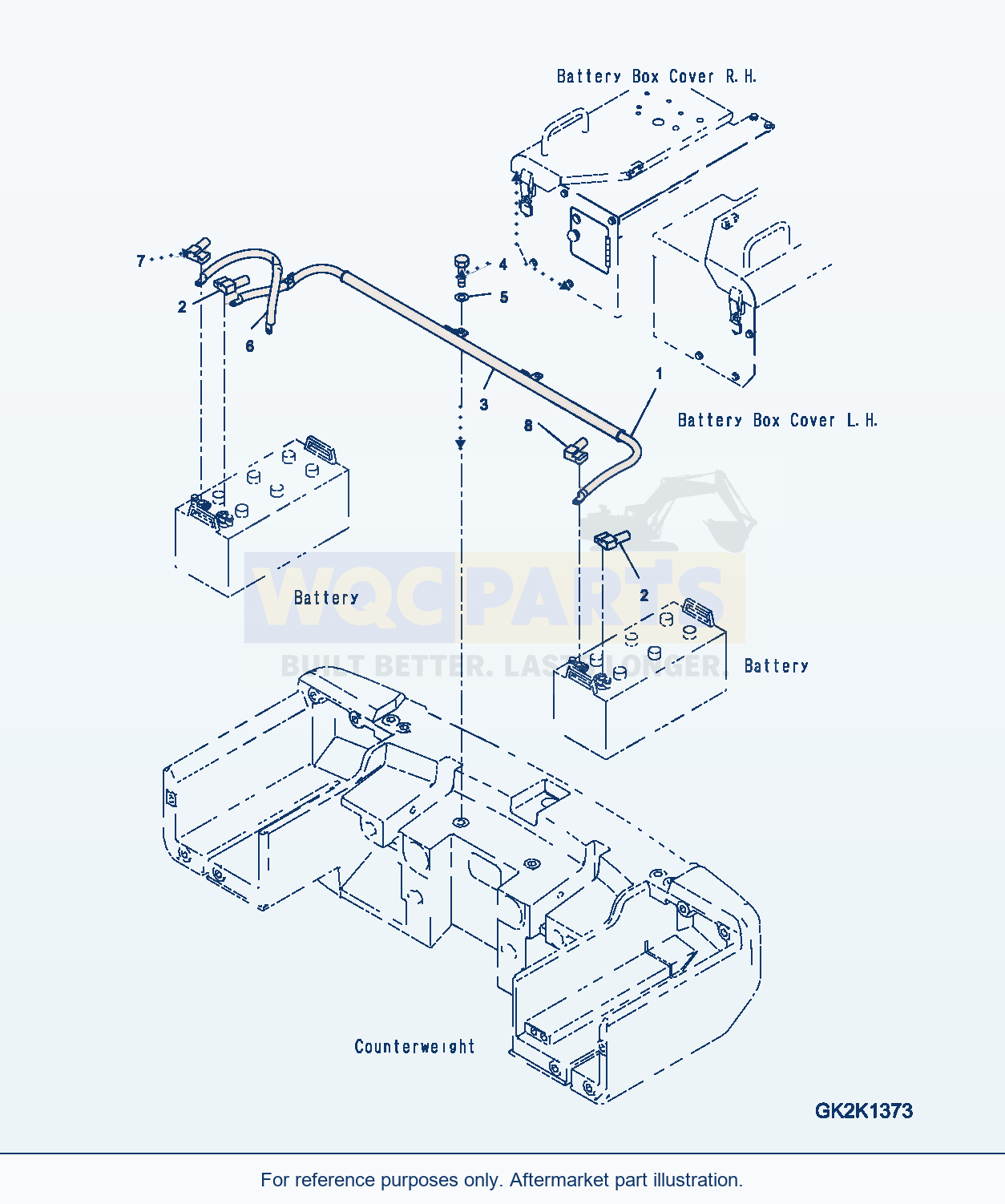 Komatsu WA380-7 Battery Box, Cable Serial H62051-UP parts diagram