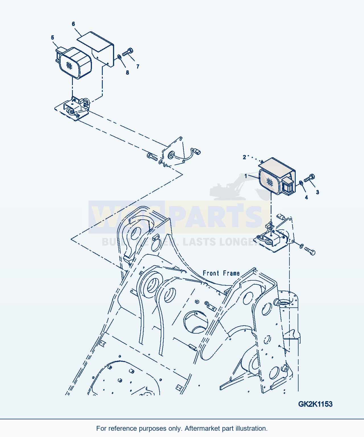 Komatsu WA380-7 Front Lamp, Left Hand Driving, Lamp parts diagram