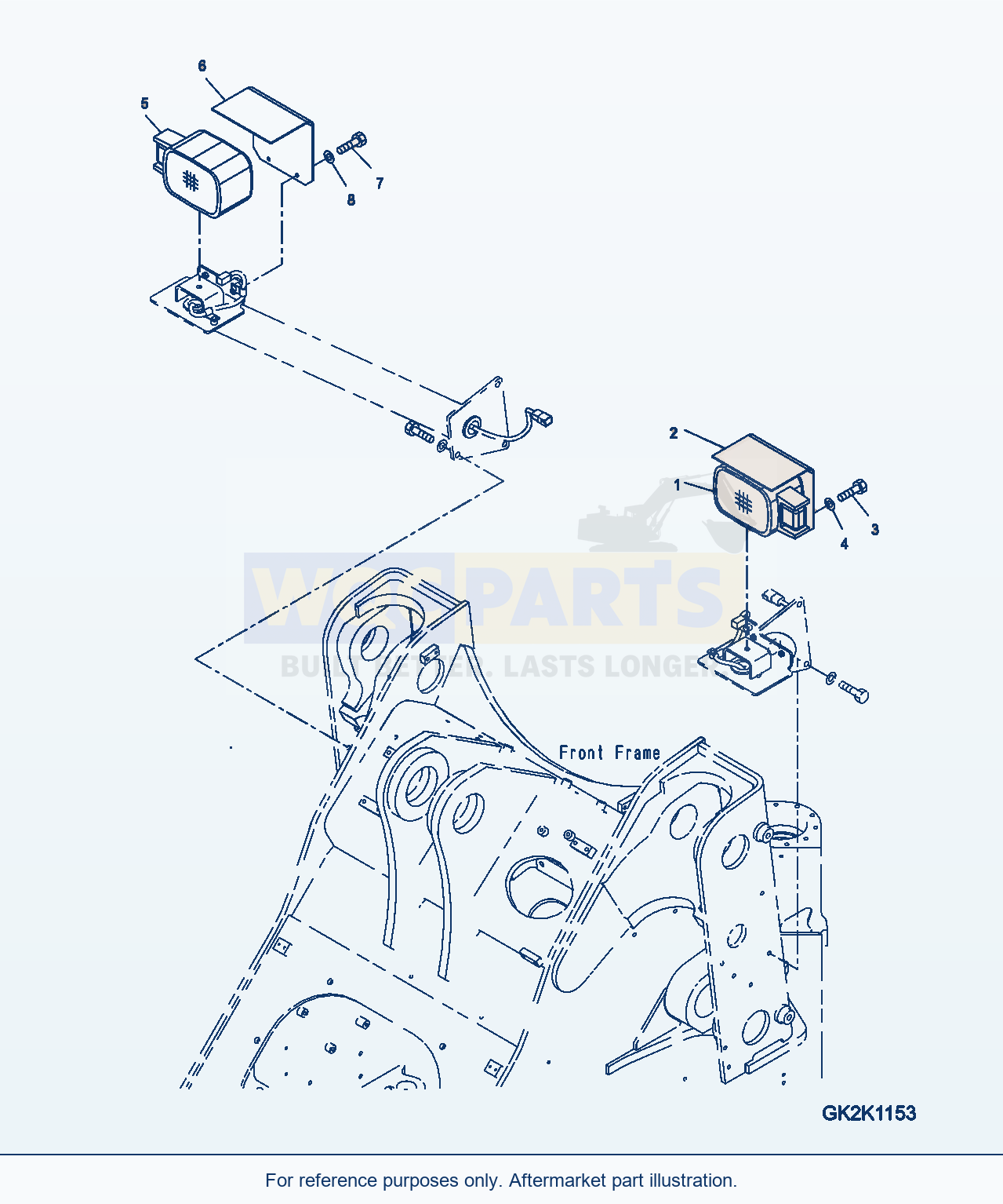 Komatsu WA380-7 Front Lamp, Right Hand Driving, Lamp parts diagram