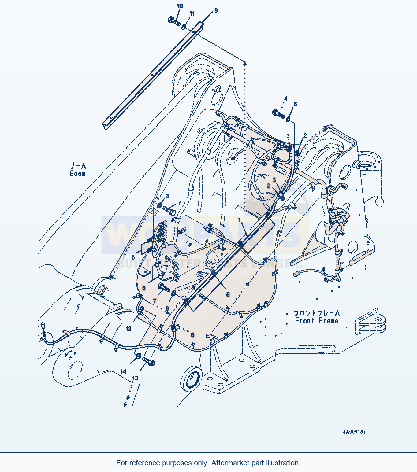 Komatsu WA380-7 Front Wiring Harness, Wiring Harness, Boom parts diagram