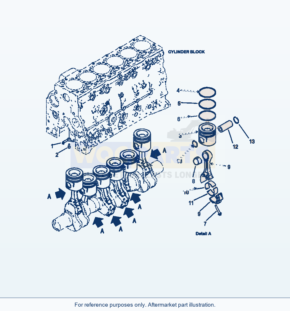 Komatsu WA380-7 Connecting Rod And Piston parts diagram