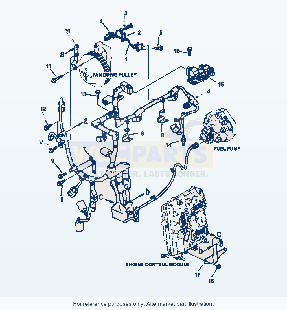 Komatsu WA380-7 Engine Control Module Wiring Harness parts diagram