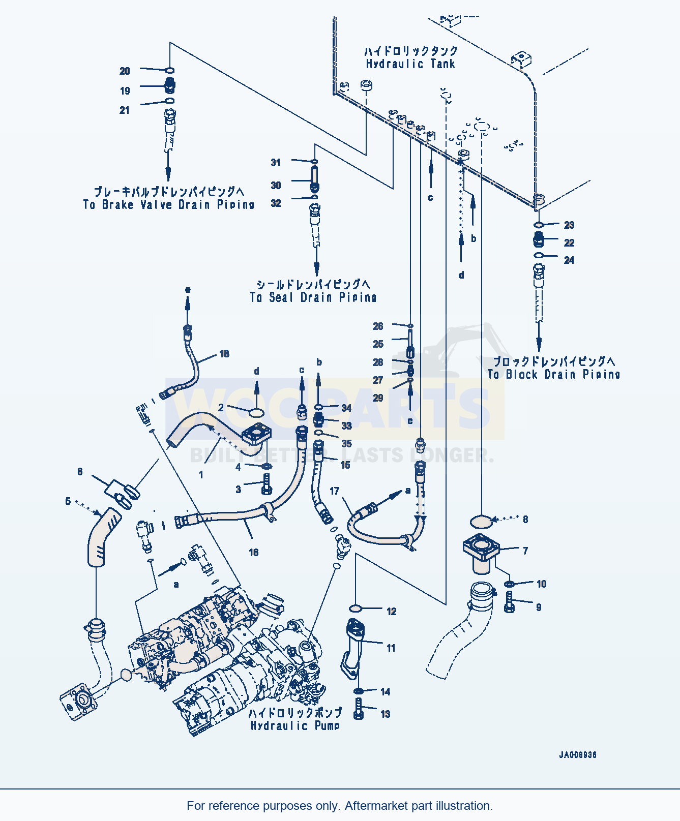Komatsu WA380-7 Hydraulic Tank, Piping Serial H62051-UP parts diagram