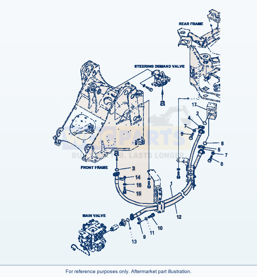 Komatsu WA380-7 Hydraulic Piping Steering Oil Cooler Line parts diagram