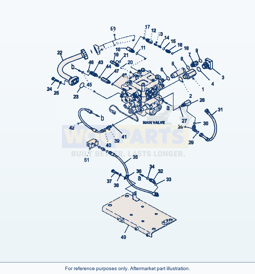Komatsu WA380-7 Main Control Valve Elbow parts diagram