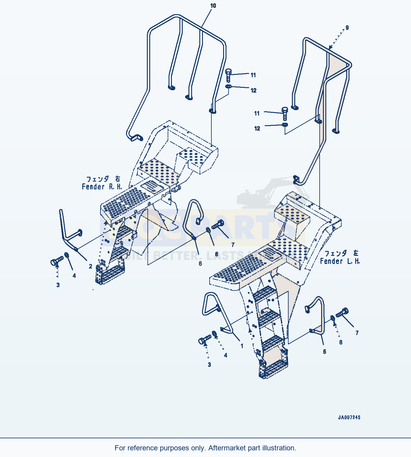 Komatsu WA380-7 Handrail Serial H62051-UP parts diagram