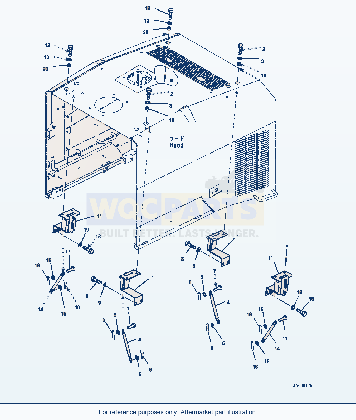 Komatsu WA380-7 Hood, Hinge parts diagram