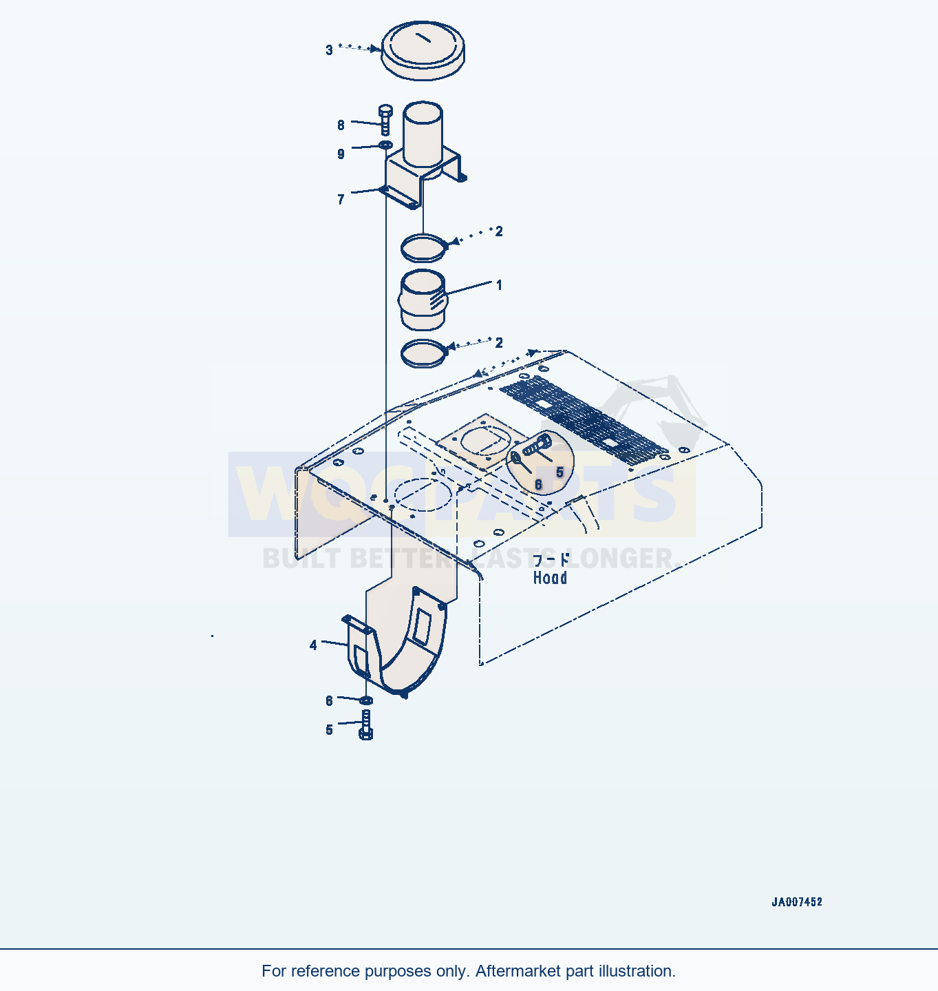Komatsu WA380-7 Hood, With Cap Type, Air Cleaner Cap parts diagram