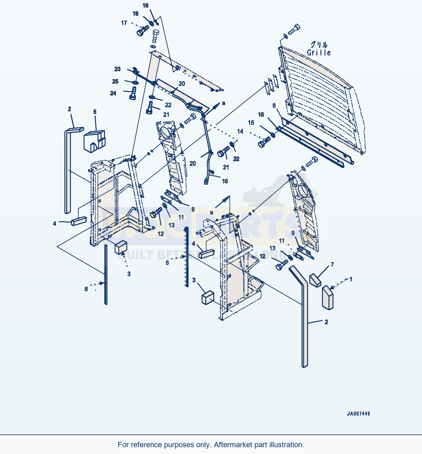 Komatsu WA380-7 Hood, With Cap Type, Grille Related parts diagram