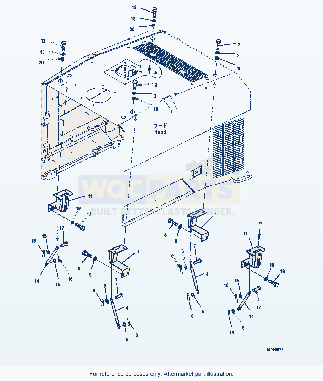 Komatsu WA380-7 Hood, With Cap Type, Rear Full Fender, Hinge parts diagram