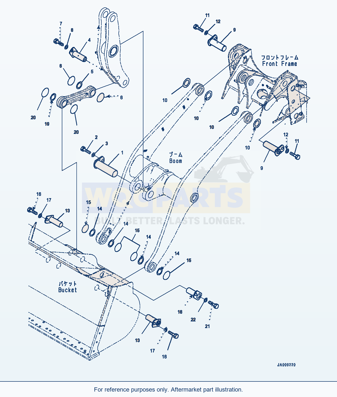 Komatsu WA380-7 Boom And Bell Crank, For Standard Boom, Pin parts diagram