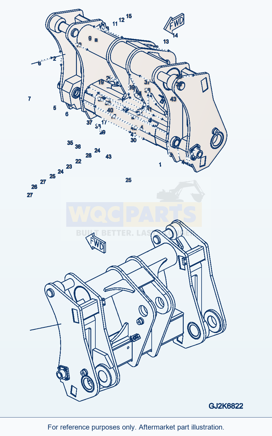 Komatsu WA380-7 Bucket Cylinder, For High Lift Boom, Inner parts diagram