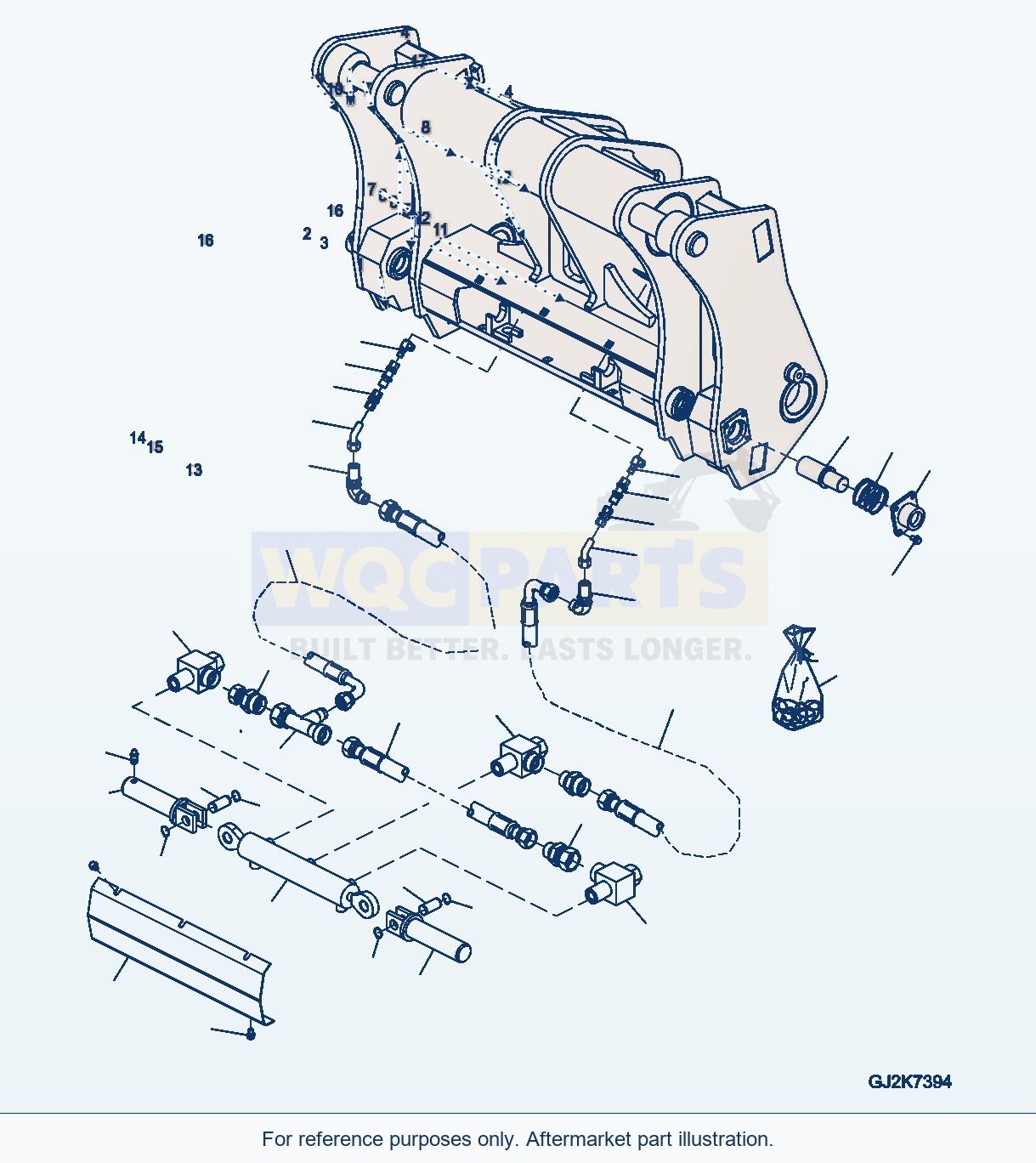Komatsu WA380-7 Bucket Cylinder, For High Lift Boom, Mounting parts diagram