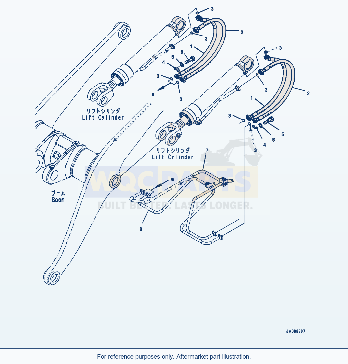 Komatsu WA380-7 Lift Cylinder, Piping Serial H62051-UP parts diagram