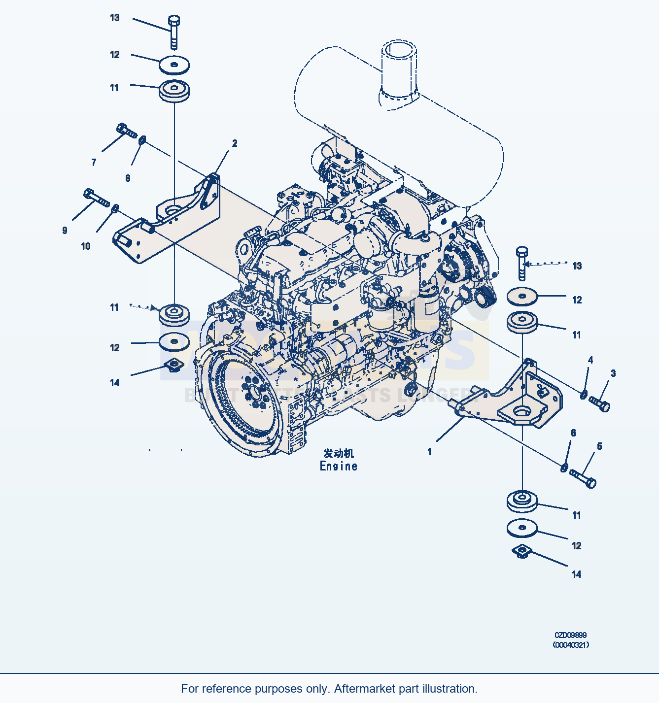 Komatsu WA380Z-6 Engine Mounting (|B00003) parts diagram