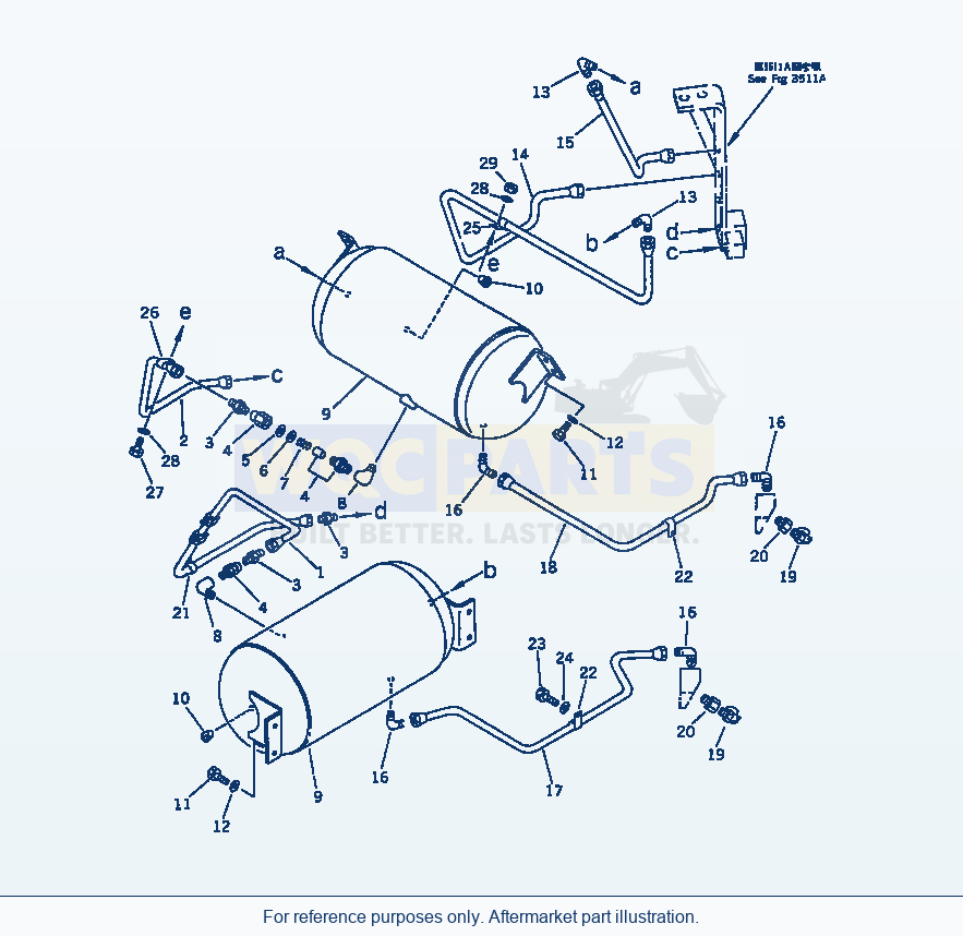Komatsu WA470-1 Air Piping (Dry Tank)(#10055-19999) parts diagram