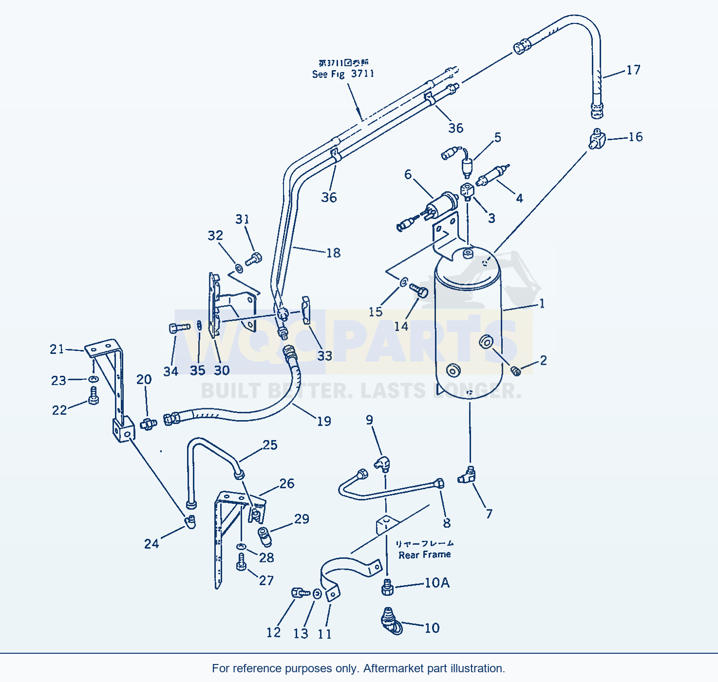 Komatsu WA470-1 Air Piping (Wet Tank To Dry Tank)(#10001-10054) parts diagram