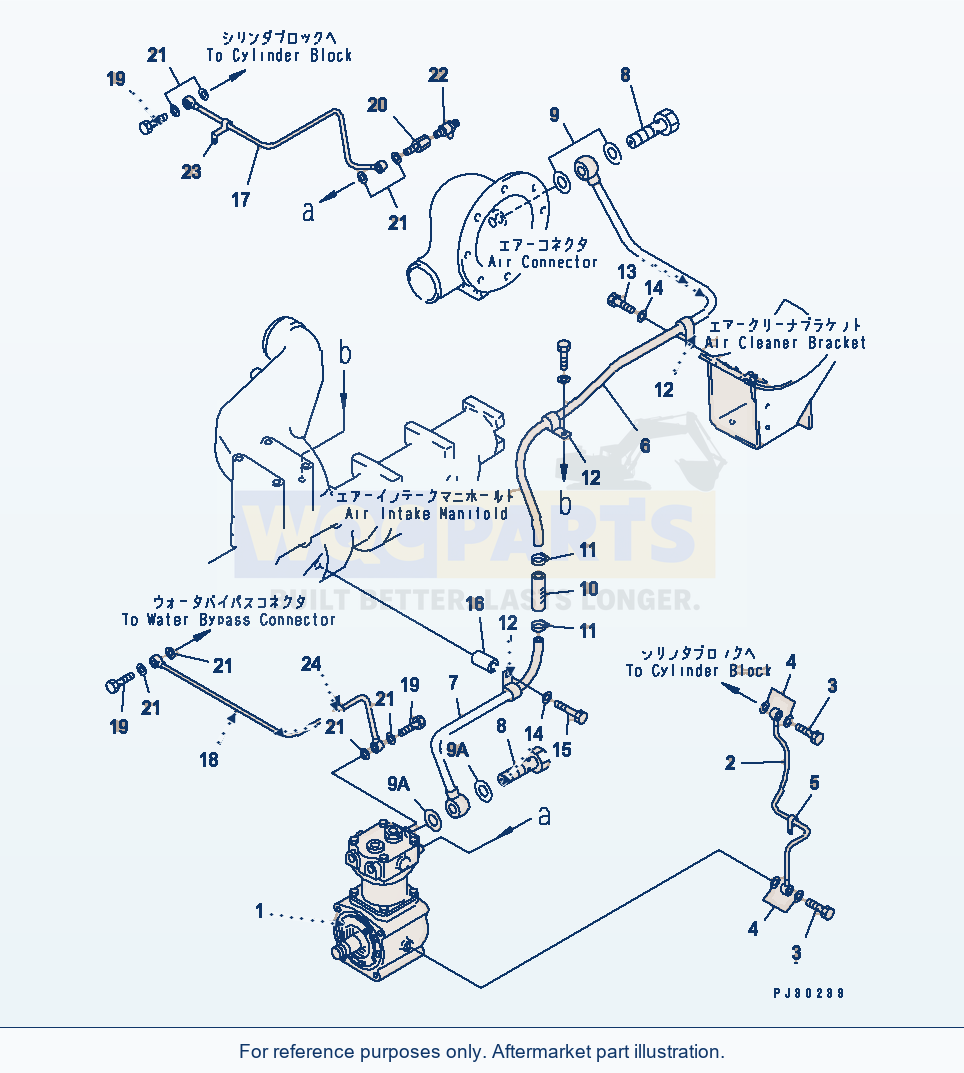 Komatsu WA470-1 Air Compressor And Piping parts diagram
